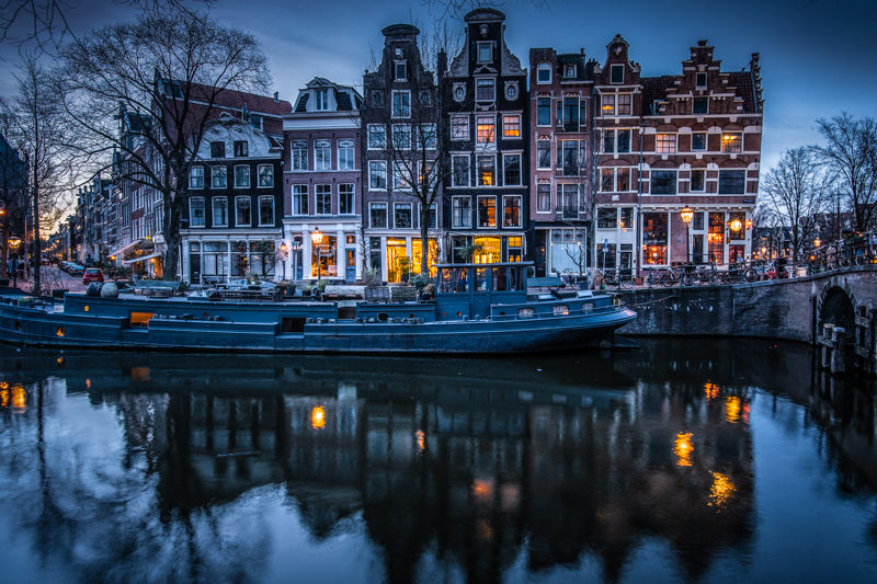 Foto van Amsterdam grachtenpanden en Prinsengracht